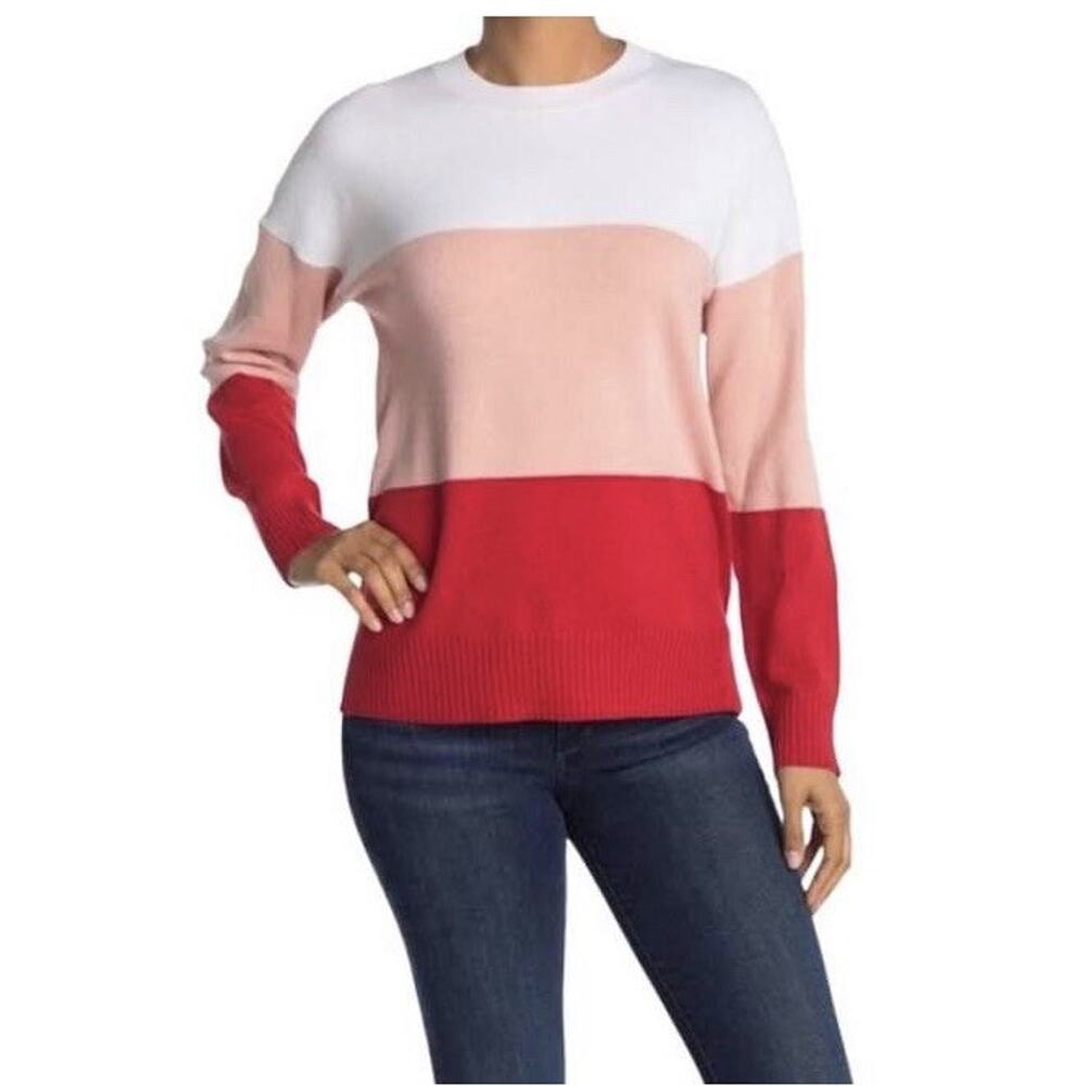 French connection striped crew neck sweater true‎ blossom colorblock L A003562